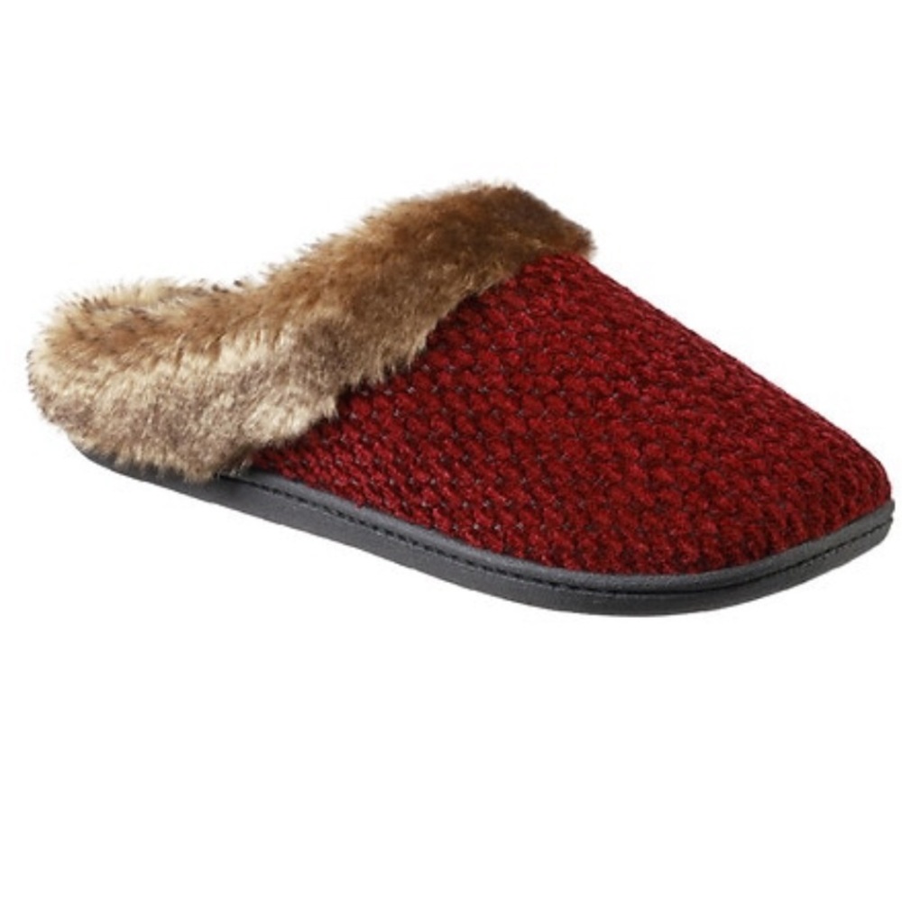 Totes Toasties Memory Foam Maroon Chenille Slippers Size Med (7-8)